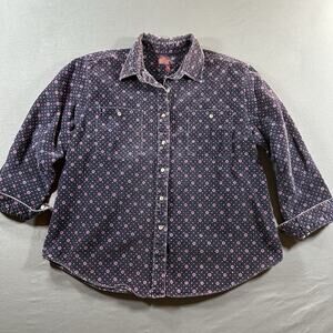 The Harbour Gate Collection Corduroy Geometric Button-Up Shirt Navy Women’s L
